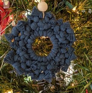 Macrame Snowflake Ornament Diffuser Coaster Handcrafted New Blue Christmas